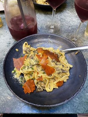 tagliatelle carbonara  at The Green Affair - Chiado in Lisbon