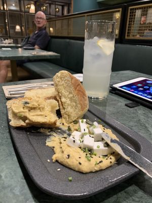 hummus and vegan feta with seeds  at The Green Affair - Chiado in Lisbon