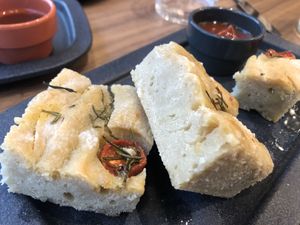 Focaccia with hummus  at The Green Affair - Chiado in Lisbon