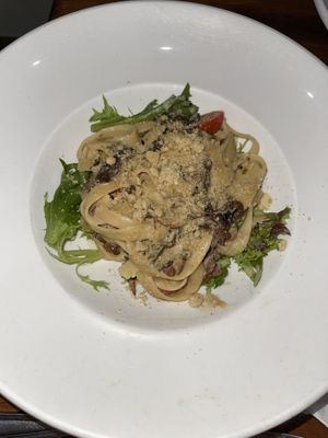 Fettuccini Alfredo with mushroom risotto sauce. So creamy and delicious! at Darbster in West Palm Beach
