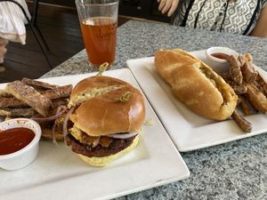 Black and blue burger and cheesesteak with sweet potato fries   at Darbster in West Palm Beach