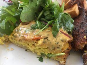 Vegan Eggs Benedict and bacon - weekend brunch  at Darbster in West Palm Beach