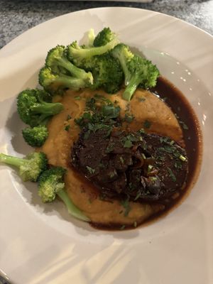 New steak and mash- note the mash is sweet potato which is not what they have written. Threw me off   at Darbster in West Palm Beach