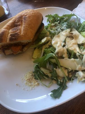 Chik’n Parm Sandwich & Pear Salad at Darbster in West Palm Beach