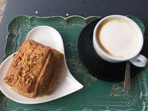 Vegan chocolate croissant n cappuccino at Sophie Bistrot and Bakery in Padua