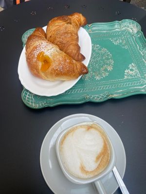 Vegan chocolate croissant and cappuccino  at Sophie Bistrot and Bakery in Padua
