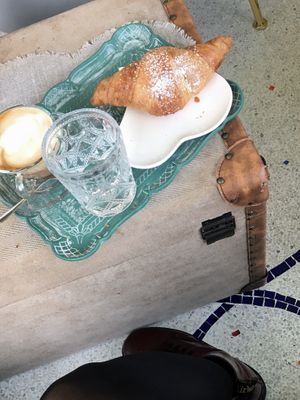 Custard cream croissant and soy cappuccino at Sophie Bistrot and Bakery in Padua