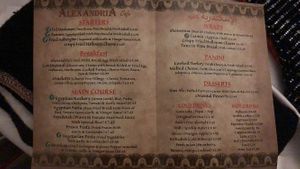 Menu at Alexandria Café in Margate