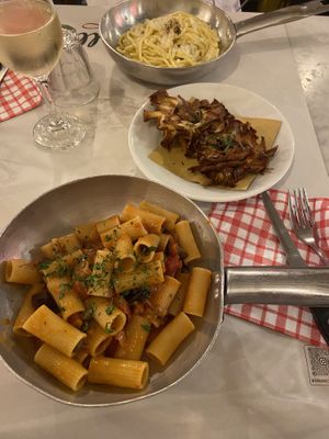 Tomato and aubergine rigatoni and artichoke   at Nannarella in Rome