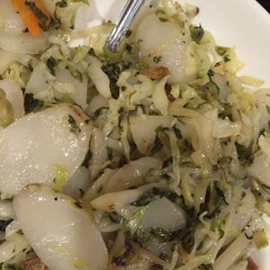 Rice cakes with preserved mustard at Enjoy Vegetarian - Financial District in San Francisco