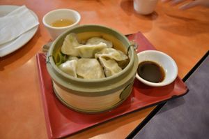 Steamed Dumplings filled with spring onion. Not bad, but not the best I've had. at Enjoy Vegetarian - Financial District in San Francisco