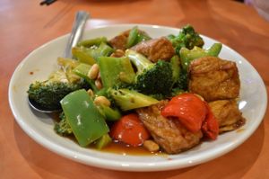 Kung Pao Tofu w/ Pepper & Broccoli - can make it non spicy at Enjoy Vegetarian - Financial District in San Francisco