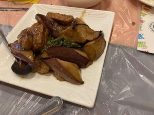 Eggplant tofu with satay peanut sauce at Enjoy Vegetarian - Financial District in San Francisco