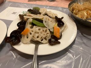 Lotus root, fungus, and peas at Enjoy Vegetarian - Financial District in San Francisco