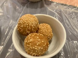 Sesame balls with red bean paste at Enjoy Vegetarian - Financial District in San Francisco