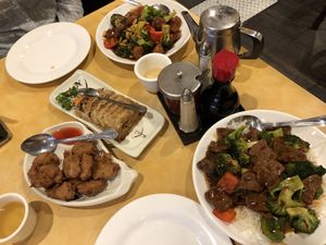 Mongolian “beef” Kung pao “chicken” and nuggets at Enjoy Vegetarian - Financial District in San Francisco