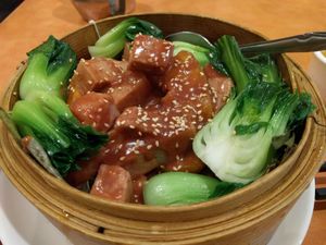 Taro, Pumpkin & fatty pork w/ bean sauce  at Enjoy Vegetarian - Financial District in San Francisco