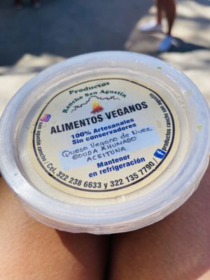 Vegan cheese with olives  at Productos Veganos Rancho San Agustín in Puerto Vallarta