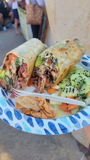 Carnitas burrito with beans and avocado at Productos Veganos Rancho San Agustín in Puerto Vallarta
