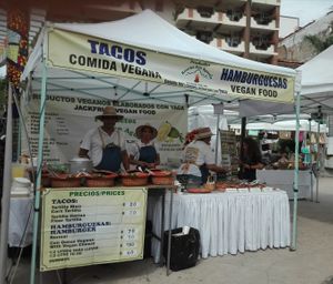 Stand at farmer's market at Productos Veganos Rancho San Agustín in Puerto Vallarta