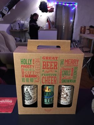 Festive gift box and interior  at Hill Island Brewery in Durham