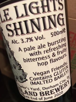 Vegan friendly labelling  at Hill Island Brewery in Durham