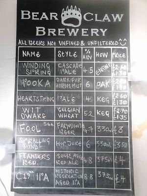 Beer menu - social media  at Bear Claw Brewery in Berwick-upon-tweed