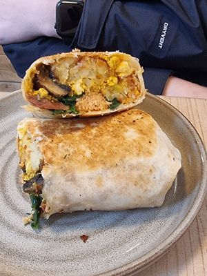 Breakfast burrito at Potts Coffee in Liverpool