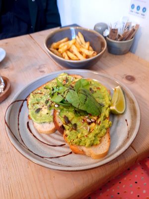 Avocado toast and fries on the side at Potts Coffee in Liverpool