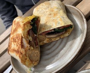 Breakfast burrito   at Potts Coffee in Liverpool