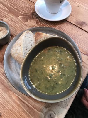 Vegetable soup  at Potts Coffee in Liverpool