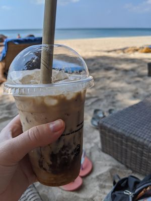 Coffee, coconut milk, banana and peanut butter shake at Escape Cafe in Koh Lanta
