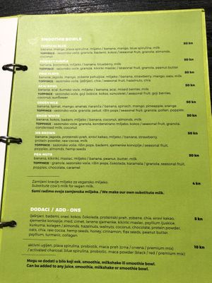 Menu at Roots in Zagreb