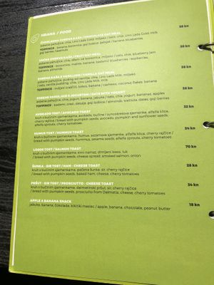 Menu at Roots in Zagreb
