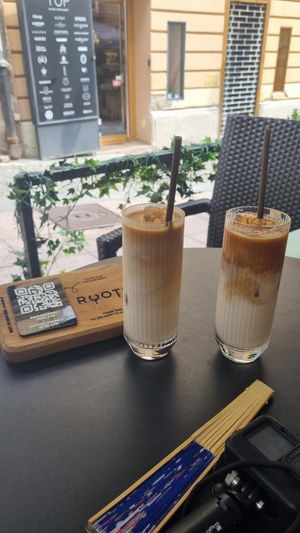 Iced coffee with plant milk at Roots in Zagreb