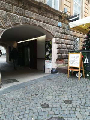 Entry to the restaurant (quite secret spot for breakfast) at Roots in Zagreb