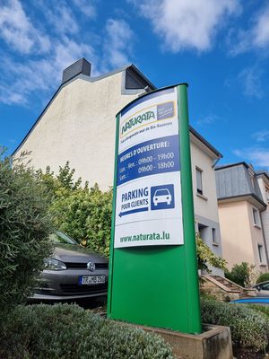 Sign at road at Naturata in Dudelange