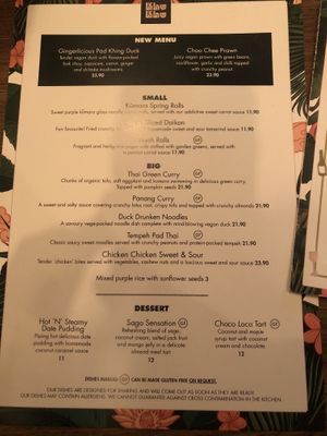 Menu  at Khu Khu in Auckland