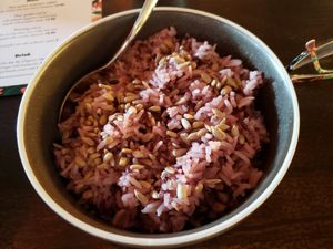Purple rice with sunflower seeds at Khu Khu in Auckland