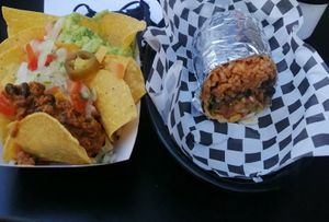 Nachos with vegan chili and half a burrito at Nopal in Gran Canaria