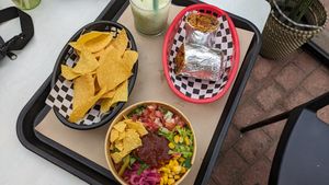 Burrito bowl, burrito, mojito, tortillas at Nopal in Gran Canaria