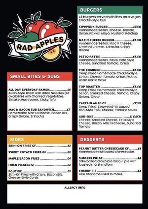 Takeaway menu at Rad Apples in Dundee