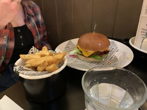Cali vegan burger with skin on fries  at Byron in Edinburgh