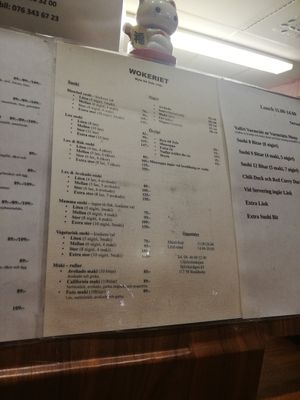 Menu with vegetarian sushi at Wokeriet in Stockholm