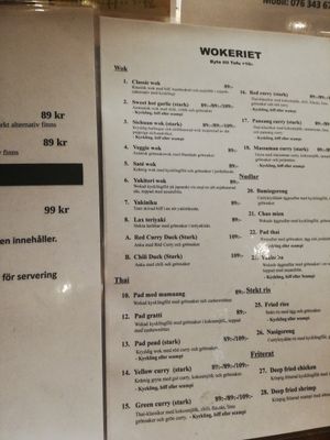 Menu with veggie wok at Wokeriet in Stockholm