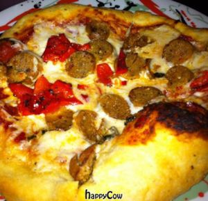 delicious vegan sausage pizza.  at Crust and Crumble in Asbury Park