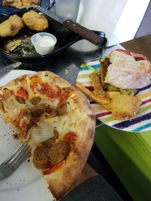 Vegan Jalapeno poppers were humongous, pizza crust was amazingly doughy and chewey, sandwich was also excellent at Crust and Crumble in Asbury Park