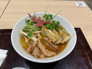 Shoyu ramen with gyoza  at NRT - T's Tantan - T1 in Narita