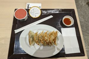 Gyoza and strawberry gelato at NRT - T's Tantan - T1 in Narita