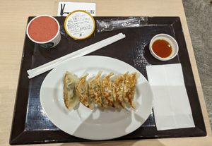 Gyoza and strawberry gelato at NRT - T's Tantan - T1 in Narita